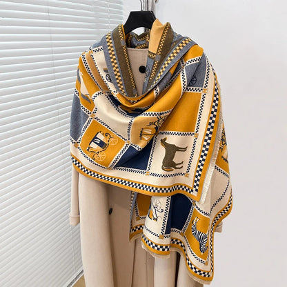 Luxury Warm Poncho Cashmere Winter Women Scarf Horse Print Shawl Wraps Female Thick Pashmina Blanket Bufanda Travel Echarpe 2024