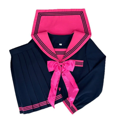 Japanese Dark College Style Rose Red Three Sailor Suit JK School Uniform,Slim Pleated Skirt Set for Campus Daily Graduation Wear
