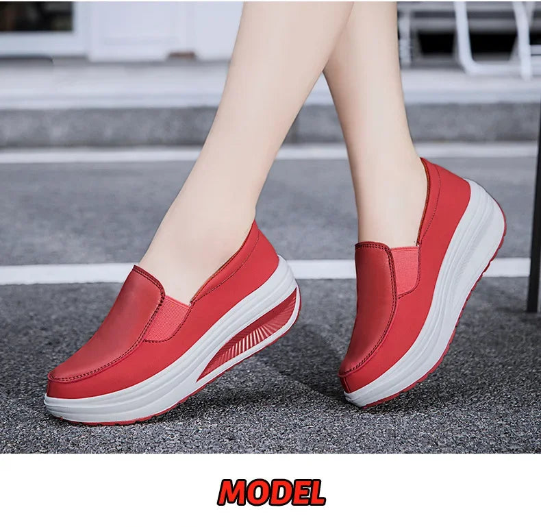 EOFK Women Moccasions Walking Shoes For Work Soft Wedges Platform Loafers Female Black Swing Slip On Casual Non Slip Female Shoe