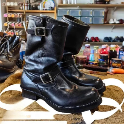 Motorcycle Boots Men's Black Knight Shoes Black Leather Belt Buckles Chelsea Boots Trendy Luxury Handmade Men's Shoes