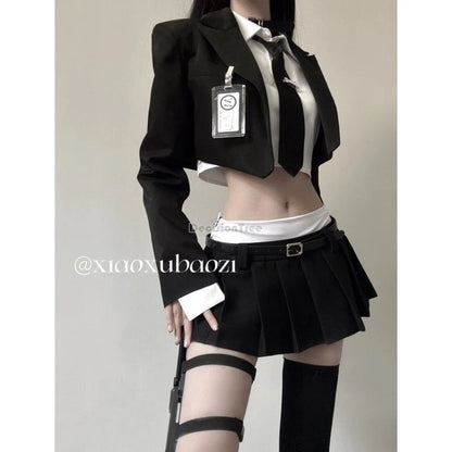 2025 improved sexy jk uniform women short shirt long sleeve jacket patchwork design skirt fashion korea jk suit set women w939