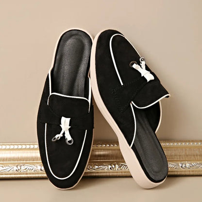 Four Seasons Women Suede Tassel Decor Backless Mule Loafers Non-Slip Flat Sole Slip-On Office Work Daily Casual Walking Shoes