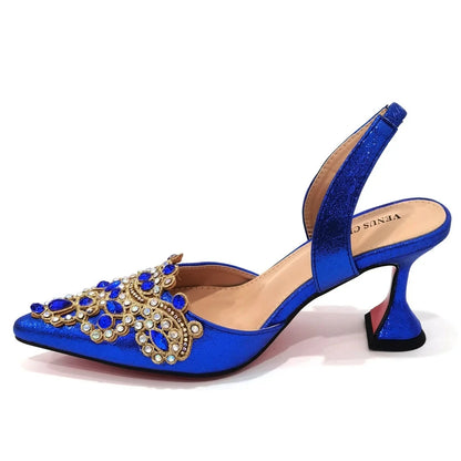 Exquisite 2024 Elegant Woman High Heels Peep Toe Shandals with Rhinestone Italian Design Shoes and Bags Set for Party