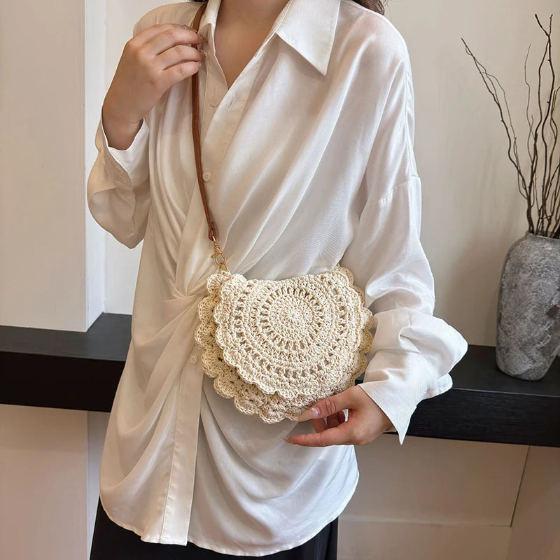 Vintage Woven Handbag New Vacation Round Summer Beach Bag Fashion Crossbody Bag Ladies Messenger Bags