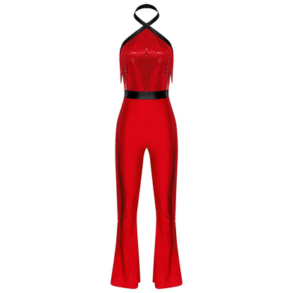 70s 80s Disco Costume Women's Streetwear Jumpsuit Shiny Clubwear Flared Long Pants Rompers Flares Metallic Hippie Party Outfit