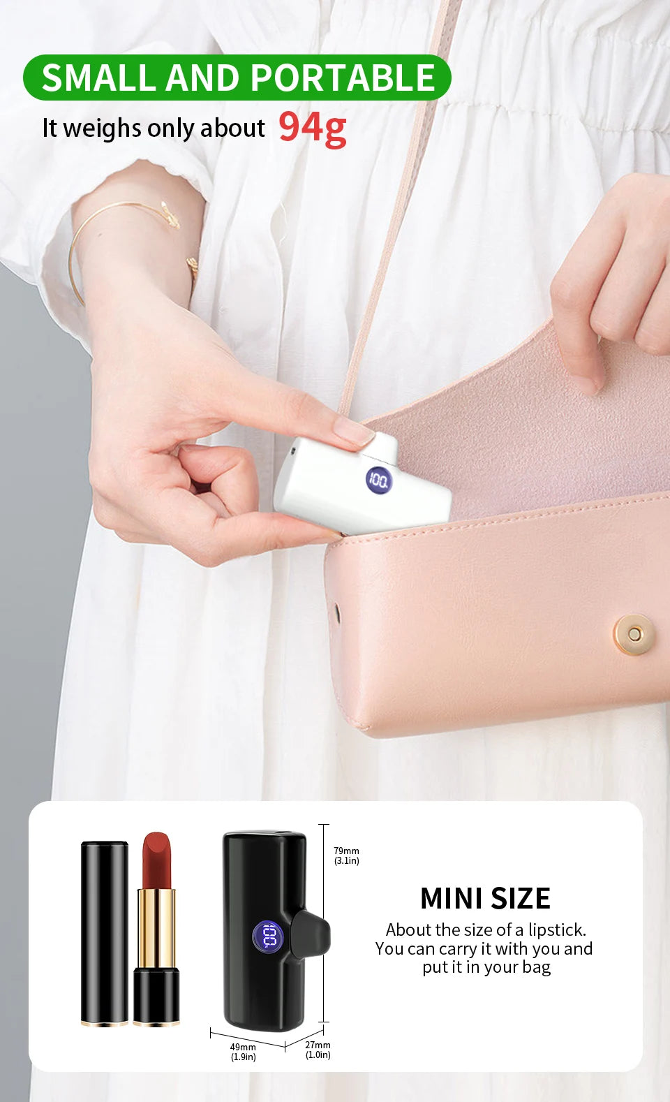 Fast Charging Power Bank Portable Charger External Battery Pack for iPhone Android LED Digital Display 5000mAh Mini Powerbank