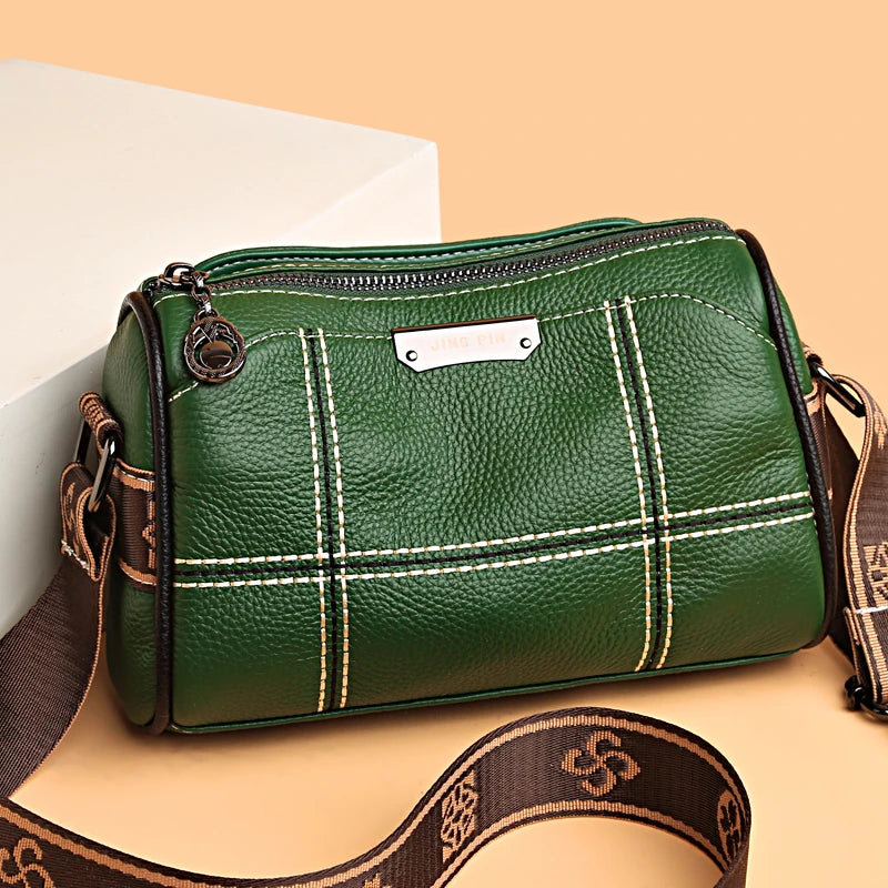 Women Genuine Leather Handbags Luxury Designer 3 Layers Cow Leather Shoulder Crossbody Bags Ladies Large Capacity Messenger Bag