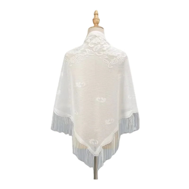Floral Lace Shawl Wrap Women Embroidery Scarf With Fringe Sheer Kimono Poncho Capelet Summer Beach Cover Up Evening Party Shawls
