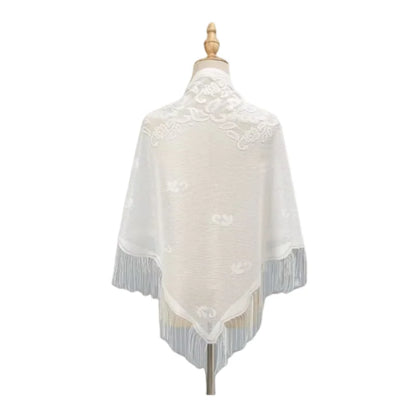 Floral Lace Shawl Wrap Women Embroidery Scarf With Fringe Sheer Kimono Poncho Capelet Summer Beach Cover Up Evening Party Shawls