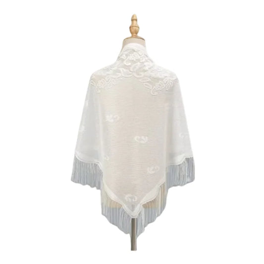 Floral Lace Shawl Wrap Women Embroidery Scarf With Fringe Sheer Kimono Poncho Capelet Summer Beach Cover Up Evening Party Shawls