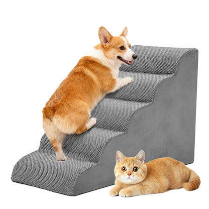 JHK 3-5 Step High-Density Foam Dog Stairs Ramp for Small Dogs Curved Pet Dog Steps Indoor Non-Slip Pet Ladder Ramp Stairs