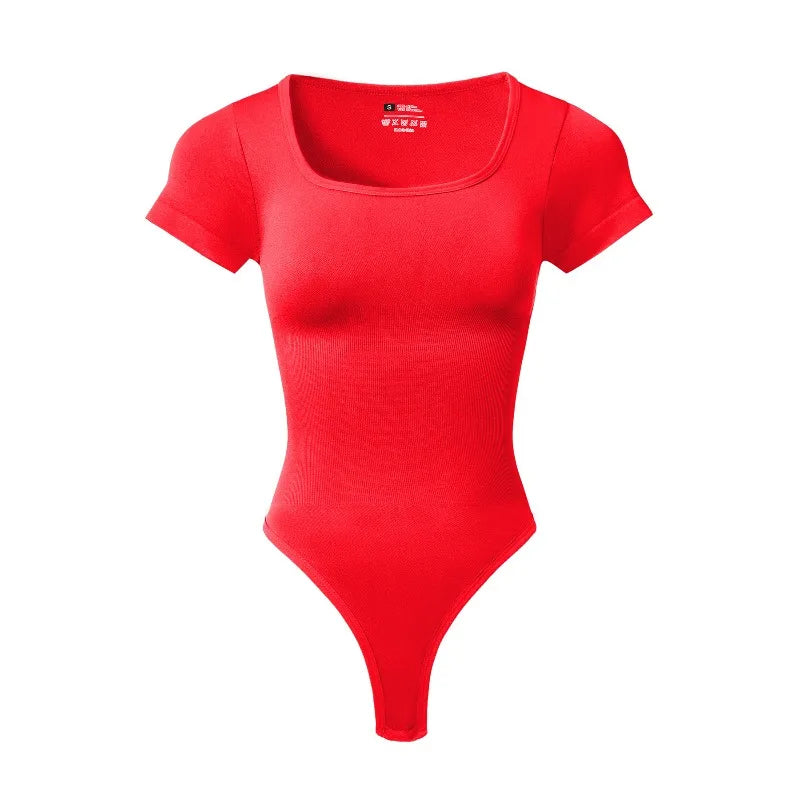 Women Plus Size Square Neck Short Sleeve Bodysuit Tummy Control Body Shaper Seamless Slimming Fashion Shapewear Jumpsuit