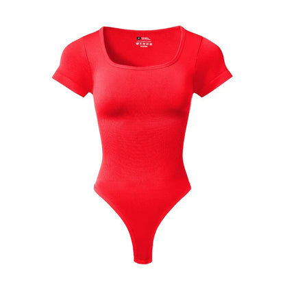Women Plus Size Square Neck Short Sleeve Bodysuit Tummy Control Body Shaper Seamless Slimming Fashion Shapewear Jumpsuit