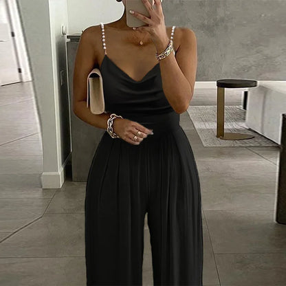 Wedding Guest Dressy Jumpsuit for Women Spaghetti Straps Evening Cocktail Party Formal Elegant Wide Leg Rompers