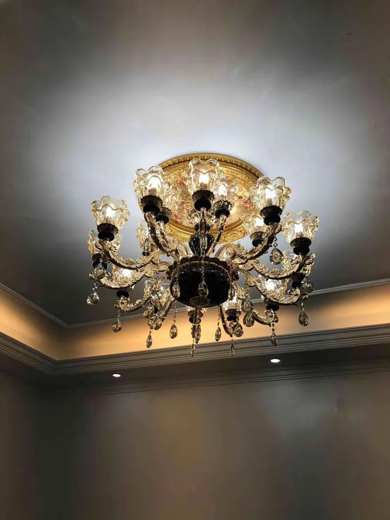 French Luxury Crystals Chandelier Living Room Bedroom Lamps Atmosphere Minimalist Ceramic Bedroom Crystal Lamp Villa Light Stair