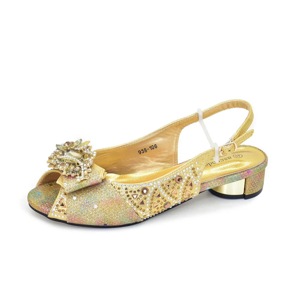 Elegant Peep Toe Low Heels Rhinestone Handbag Set for Women Bag and Shoe Woman Set Luxury Wedding Party Footwear and Accessory