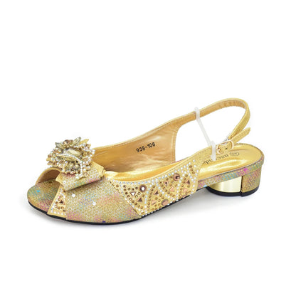 Elegant Peep Toe Low Heels Rhinestone Handbag Set for Women Bag and Shoe Woman Set Luxury Wedding Party Footwear and Accessory