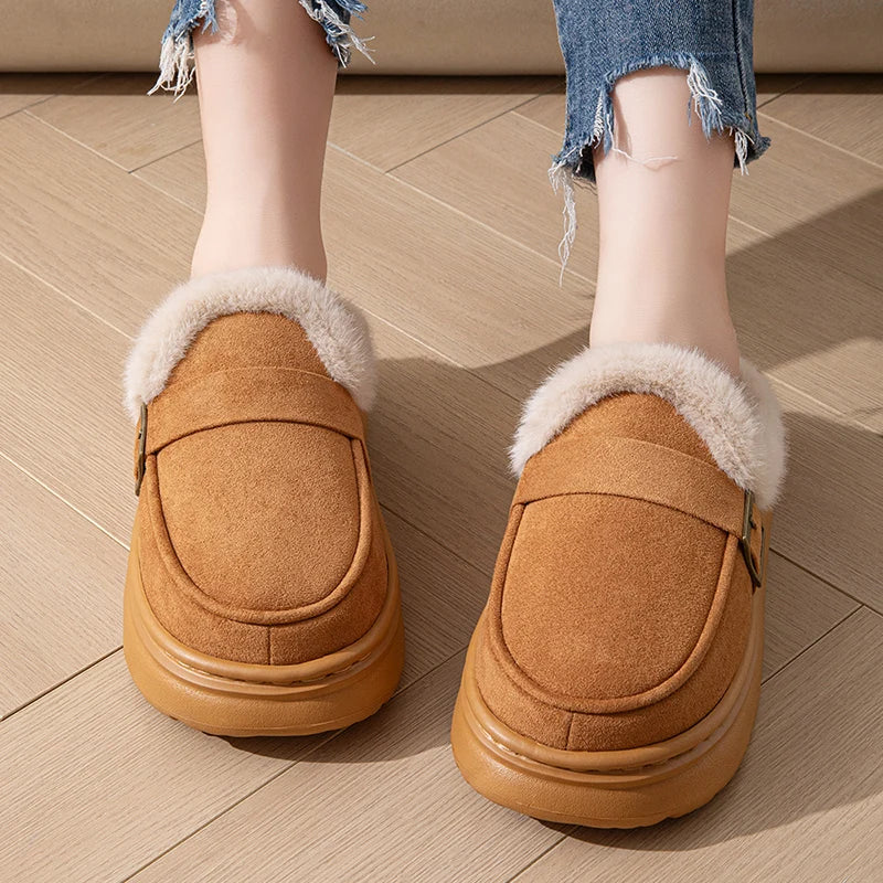Casual Women's Home Slippers Winter Plush Luxury Designer Woman Shoes Indoor Fluffy Platform Fuzzy Fur Slides Elegant Flats Warm