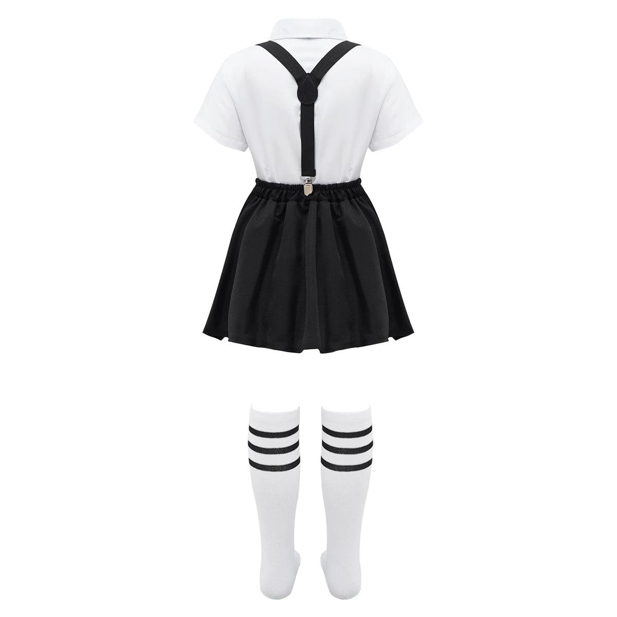 Children Girls Choir Outfits School Uniform Bow Tie Shirt with Suspender Skirt and Socks Schoolgirls Stage Performance Costume