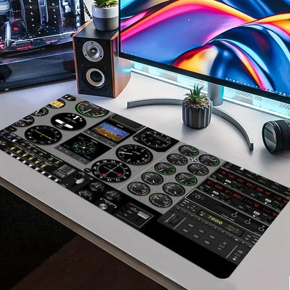 XXL Extended Gaming Mouse Pad Aircraft Cockpit Print Non Slip Stitched Edge Rubber Base Desk Mat Keyboard Carpet PC Laptop