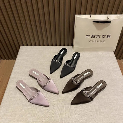 2025 New Luxury Fashion Rhinestones Ladies Heeled Slippers Sandals Shoes Female Low Heel Slides Slippers Shoes for Women Mules