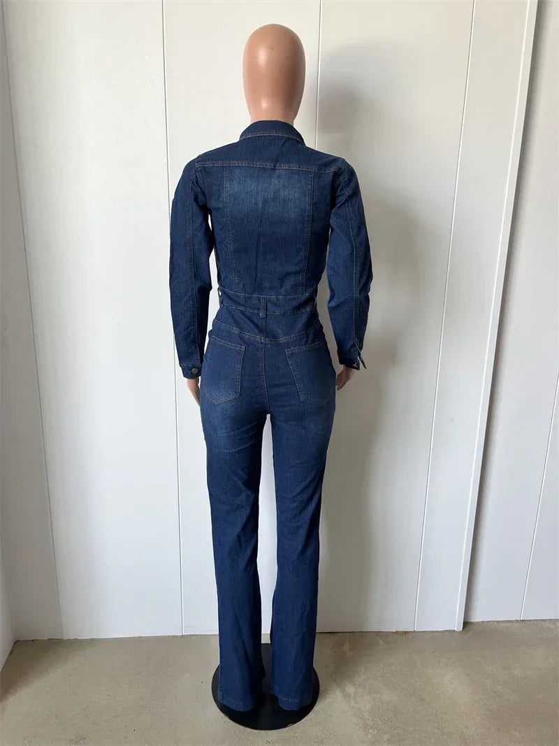 Streetwear Jeans Jumpsuits Autumn Clothes Women 2024 Full Sleeve Flare Pants Denim  Rompers Playsuits One Pieces Overalls Outfit