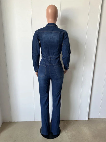 Streetwear Jeans Jumpsuits Autumn Clothes Women 2024 Full Sleeve Flare Pants Denim  Rompers Playsuits One Pieces Overalls Outfit