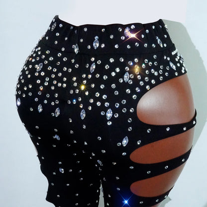 Drag Queen Outfit Sparkly Black Hollow Sexy 2 Piece Crystal Women Evening Prom Celebrate Birthday NightClub Performance Costume