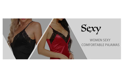 Women Lace Pajamas Nightclothes Black M L XL Sexy Ice Silky Smooth Cool Low Cut V Neck Deep V Short Jumpsuit for Women