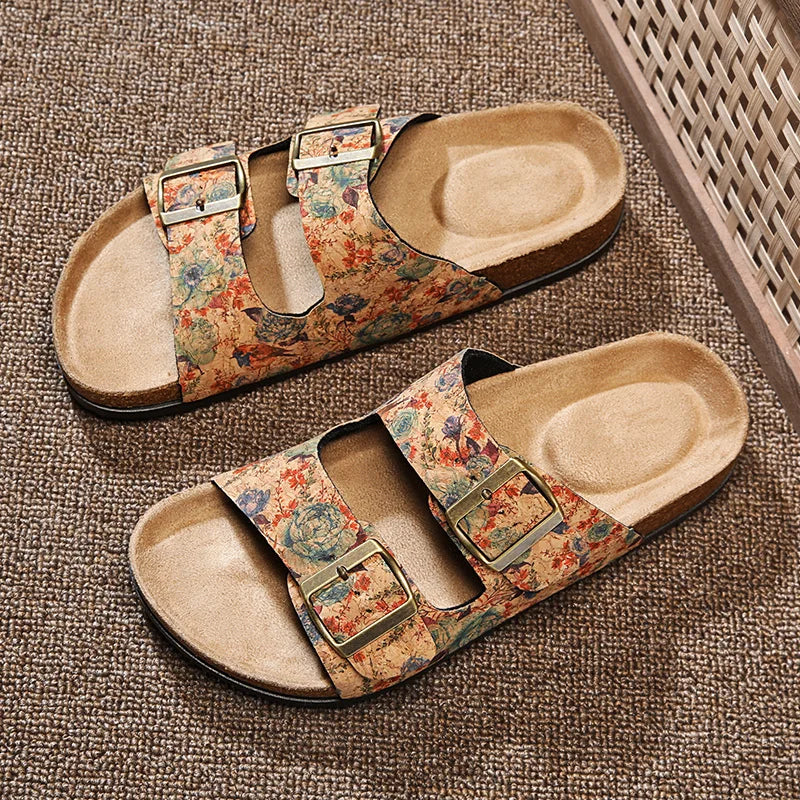 Women Sandals with Memory Foam Footwear Slides for Women with Cork Footbed Flip Flops for Women with Double Straps Sandals