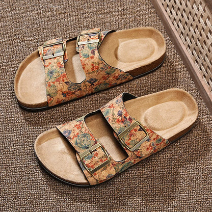 Women Sandals with Memory Foam Footwear Slides for Women with Cork Footbed Flip Flops for Women with Double Straps Sandals
