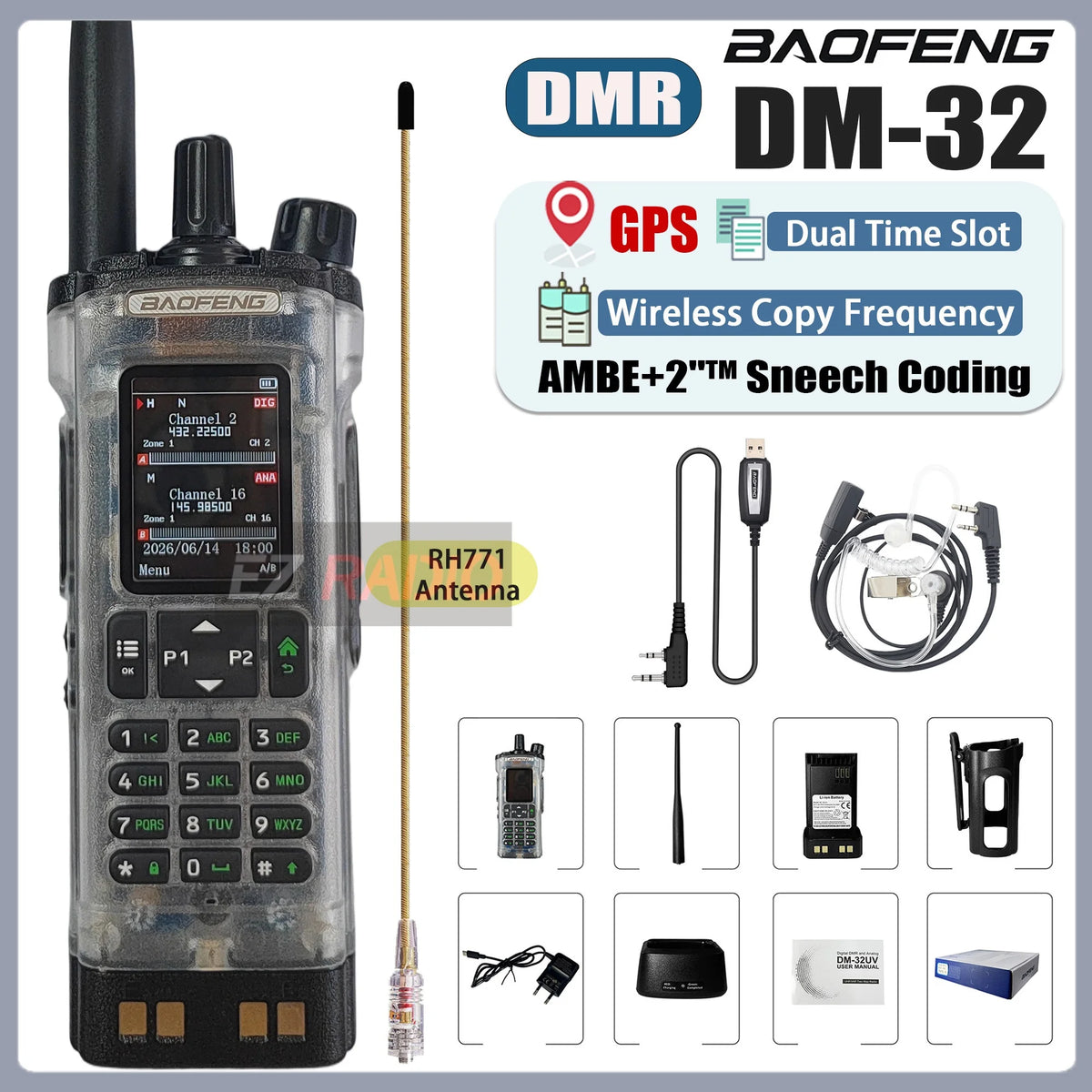 Transparent Baofeng Radio DM 32UV DMR Digital Wireless Walkie Talkie With AES256 Encryption For Long Range Secure Contact skiing