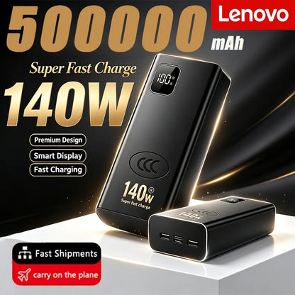 Lenovo 140W Super Fast Charging 2026 Ultra Capacity CCC Portable Charger Power Bank For IPhone Samsung 500000mAh