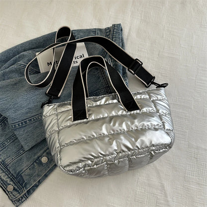 2025 Winter Luxury Quilted Tote Bag Women Fashion Down Puffer Shoulder Bag Large Capacity Crossbody Messenger Purse Nylon Gift