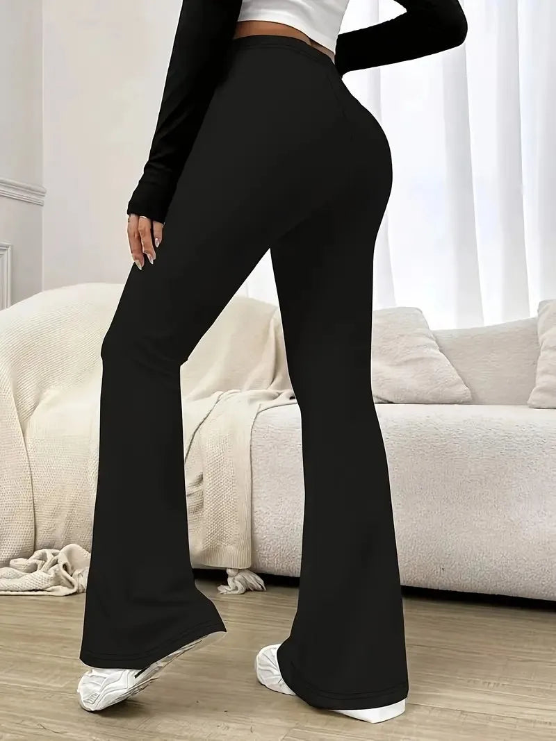 Women's High-Waisted Yoga Flared Pants Black Sexy Leggings Casual Trousers Comfortable Stretchy Bottoms for Fitness And Exercise
