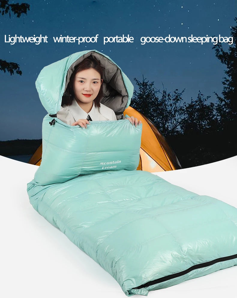 Envelope-style Down Sleeping Bag Ultra-light Goose Down Waterproof Plus Size Winter Warm Travel Hiking Camping Sleeping Bag