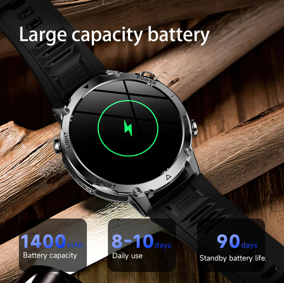 Brand+1400mAh Big Battery Smartwatch Men 1.7" AMOLED 200-Day Standby Swim Diving Waterproof GPS Military Tactical SOS 100 Sports