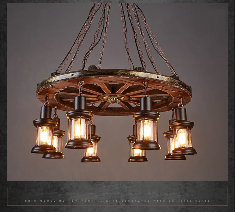 Classical Industrial Iron LED Wheel Pendant lights Metallic lustre Hanging Lamps Bar decoration Suspend Lamps Cafe Pendend Lamps