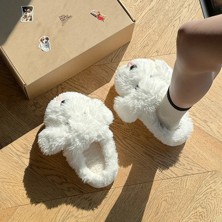 Fluffy Cartoon Women's Home Slippers Winter Cute Plush Luxury Designer Woman Shoes Flats Indoor Casual Fuzzy Fur Slides Elegant