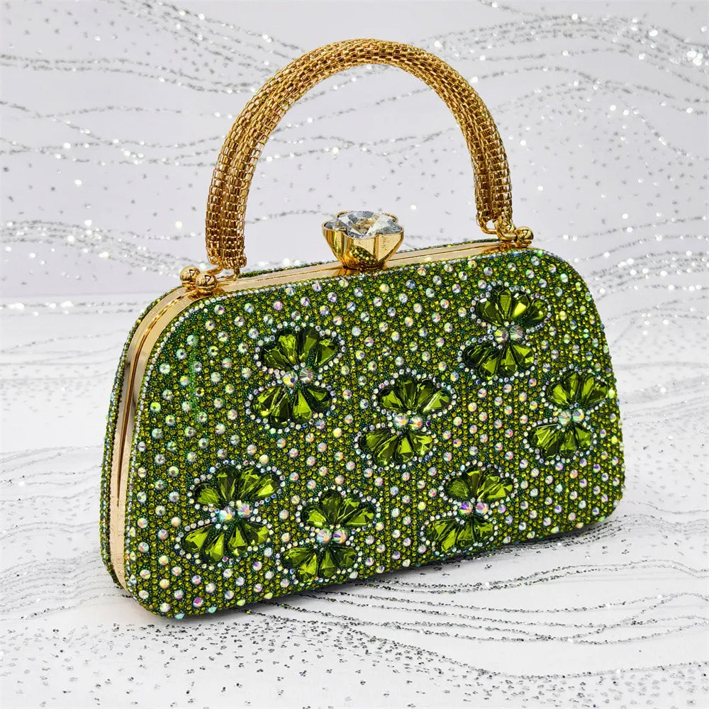 Luxury Handmade Flowers Shoes and Clutch for Women- Nigerian Style Elegant Crystal Heels with Matching Evening Bags