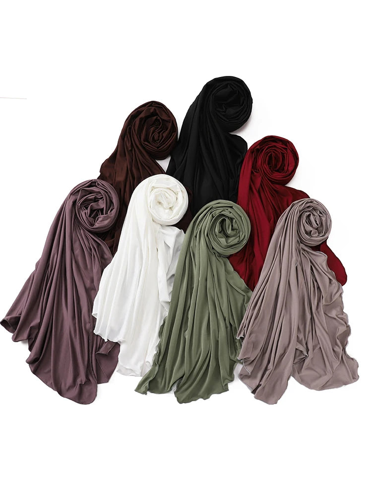 Luxury Wavy Edge Jersey Hijab for Women Solid Color Milk Silk Scarf Headscarf Autumn Shawl Stretchy Chiffon Scarf Ramanda