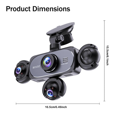 BCUOZ 5-Lens 360° Dashcam 1080P Front 720P Rear Left Right Car Cameras 360° Car Video Recorder Black Box Super Night Vision Loop Recording G-Sensor WDR 12-24V Plug Power Supply Optional 64GB Memory Card