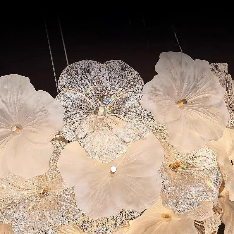 Modern Lustre Glass Flower Led Chandeliers Lighting Living Dining Room Pendant Lights Home Decor Bedroom Hanging Lamp Luminaire