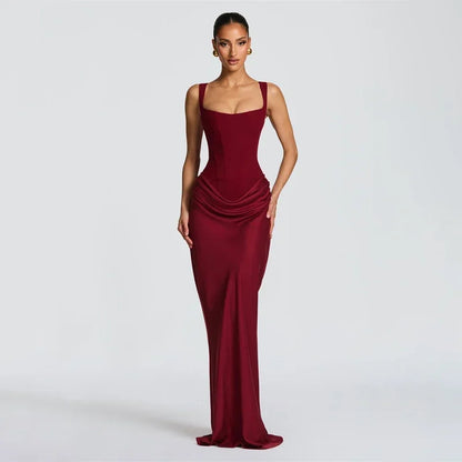 Solid Pleated Strapless Women's Dress Backless Off-shoulder High Waist Split Female Dresses 2026 Sexy Summer Evening Party Gown