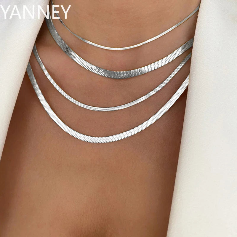 4mm Women Herringbone Necklace, 925 Silver Collarbone Chain Choker Collier Wedding Party Jewelry Gifts