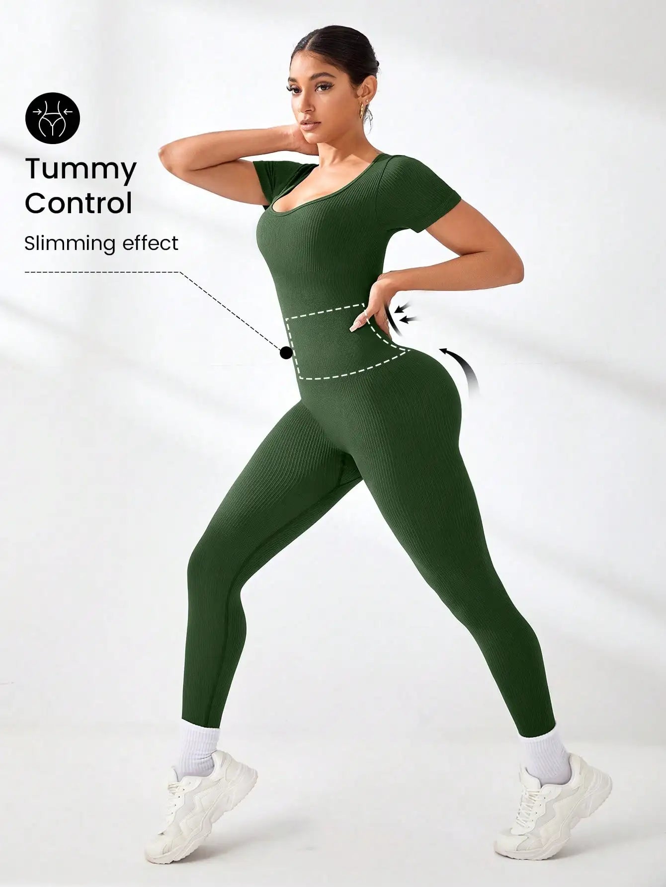 Women's Slimming Sexy Yoga Sports Jumpsuit Spring Summer Threaded Square Collar Lifting Buttocks Design Comfortable Active Wear