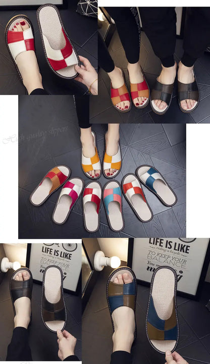 NewLight Luxury Genuine Leather Sheepskin Women's Slippers PVC Rubber Sole Non-Slip Summer Shoes Comfortable Soft Couple Sandals
