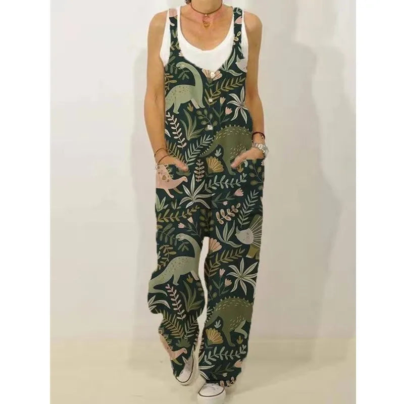 Women's Sleeveless Jumpsuit 2022 Summer Boho Floral Wide Leg Long Pants Rompers Ladies Strap Plus Size Casual Loose Bib Trousers
