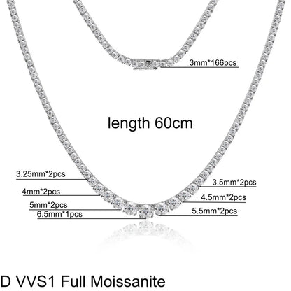 Full Moissanite Tennis Necklace Woman 925 Sterling Sliver Neck Chain Choker Necklace Sparkling Wedding Bridal Fine Jewelry Gifts