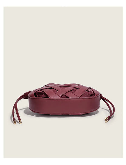 Fashion Woven Hollow Women Handbags Luxury Designer Ladies Shoulder Messenger Bag Small Totes Tassel Lady Composite Bag Burgundy